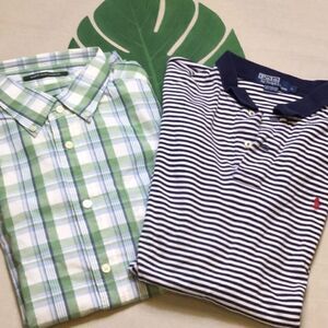 Bundle of 2 Large Shirts Long‎ & Short Plaid Stripe